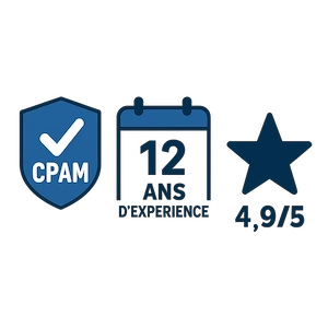 Certifié CPAM, 12 ans d’expérience, note moyenne 4,9 sur 5
